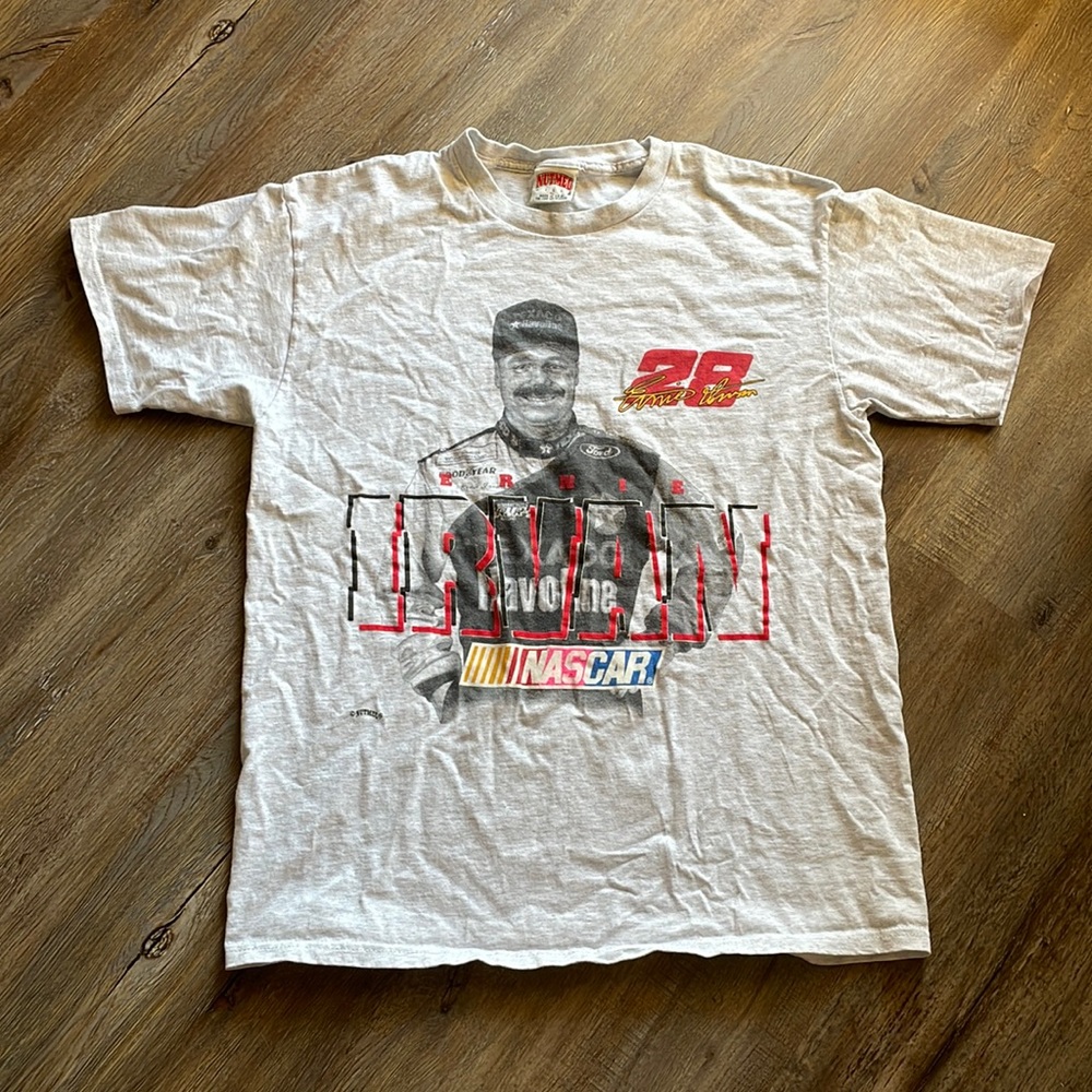 🏁 Vintage 90s Ernie Irvan #28 NASCAR Nutmeg Mills USA T Shirt XL